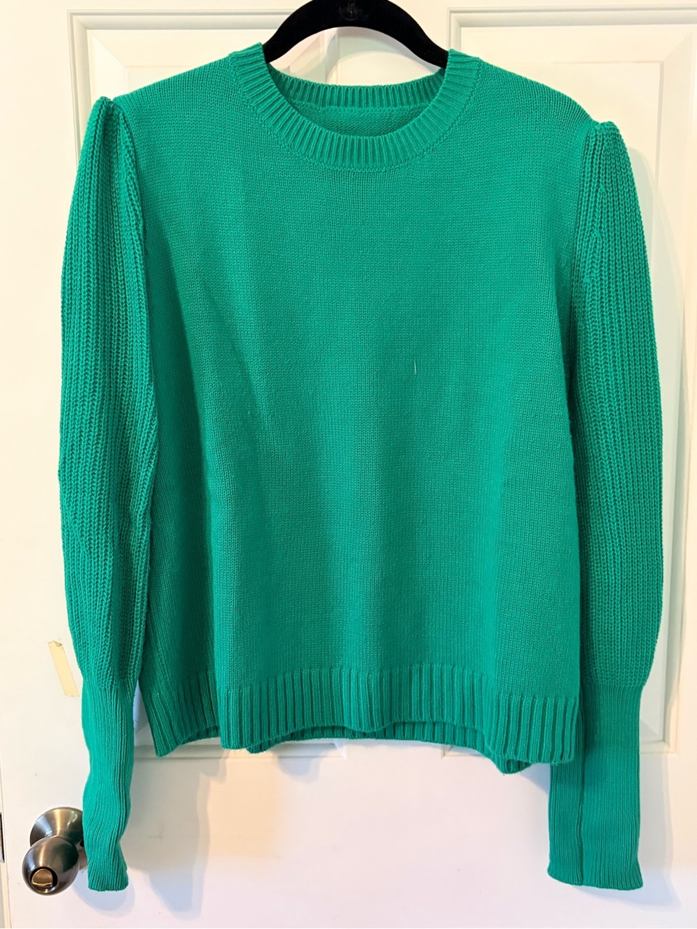 SHEIN Teal Green Puff-Sleeve Crewneck Sweater